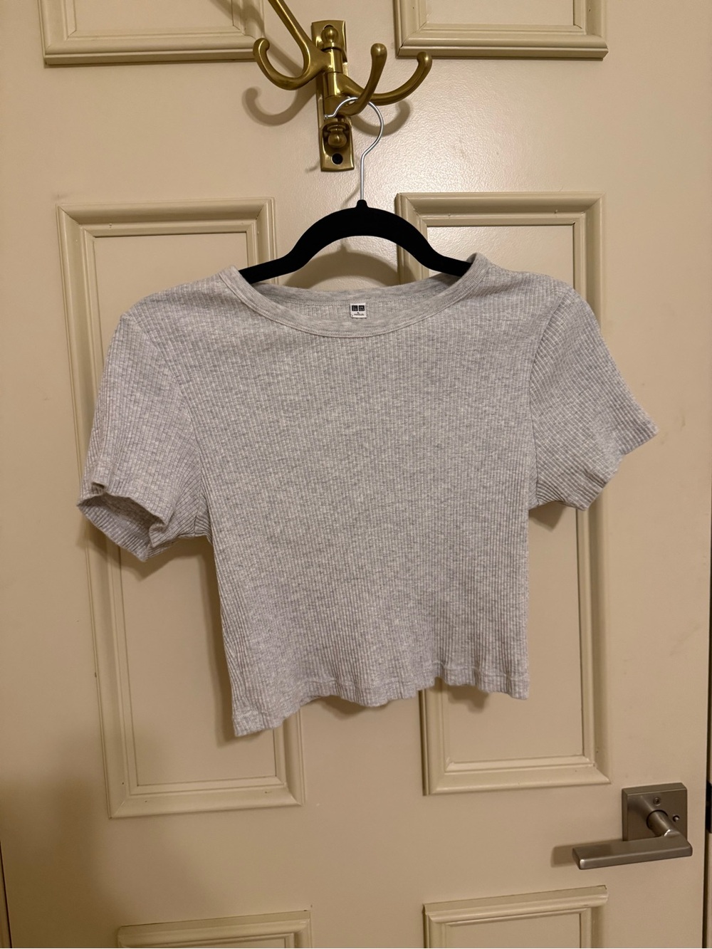 Uniqlo Ribbed Short Sleeve Crop Top - Light Gray